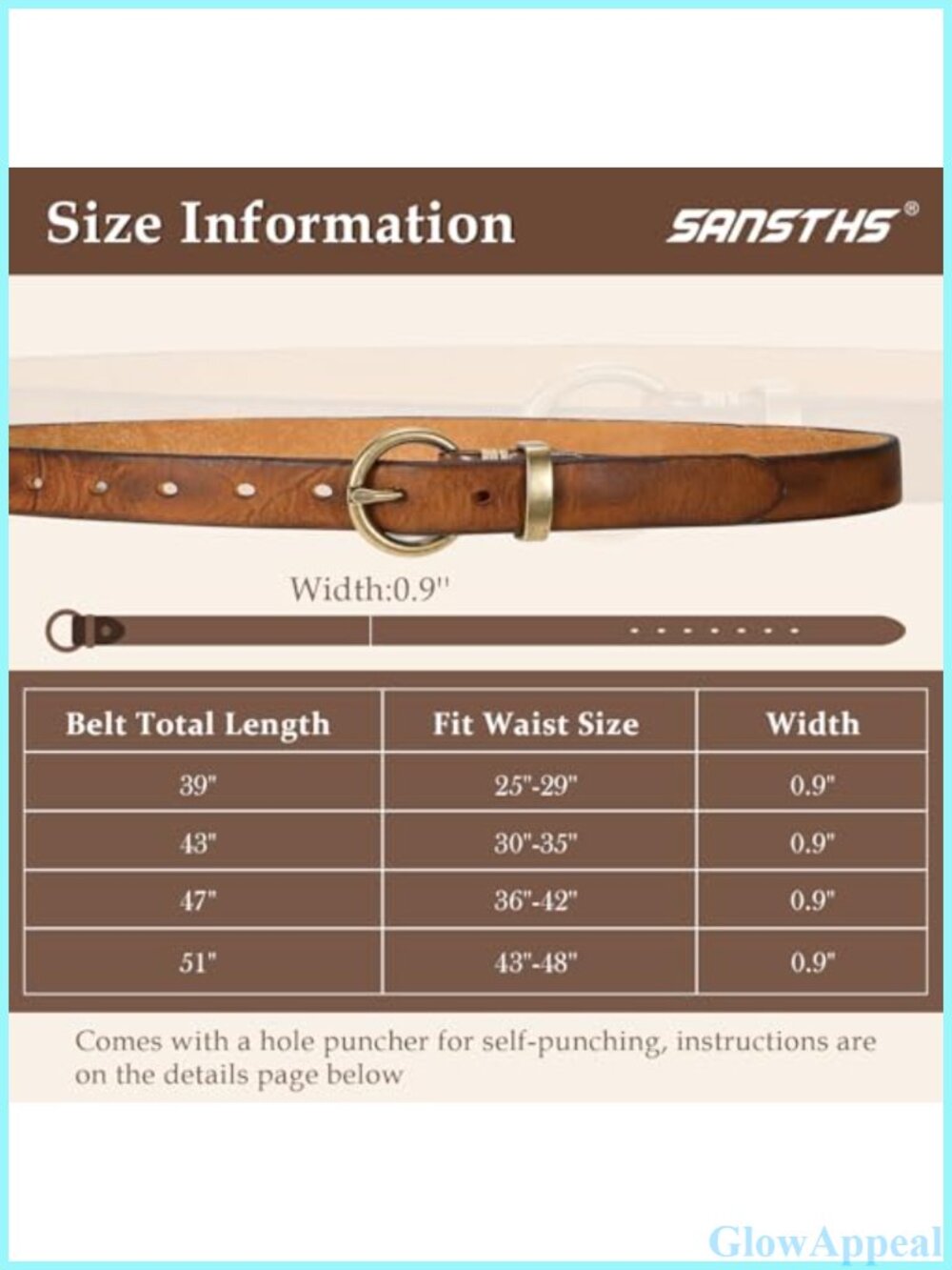 Genuine Leather Thin Skinny Belt with Gold Buckle for Jeans Pants - Picture 5 of 6